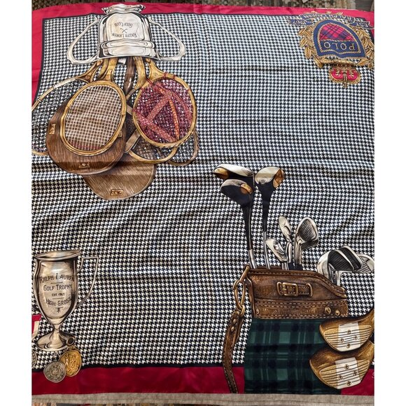 Vintage Polo Ralph Lauren Golf Club Trophy Silk Scarf - Picture 2 of 8